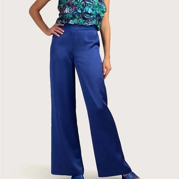 Trina Turk Pants - NWT Trina Turk Ines Wide Leg Royal Blue Side Zip Satin Pants